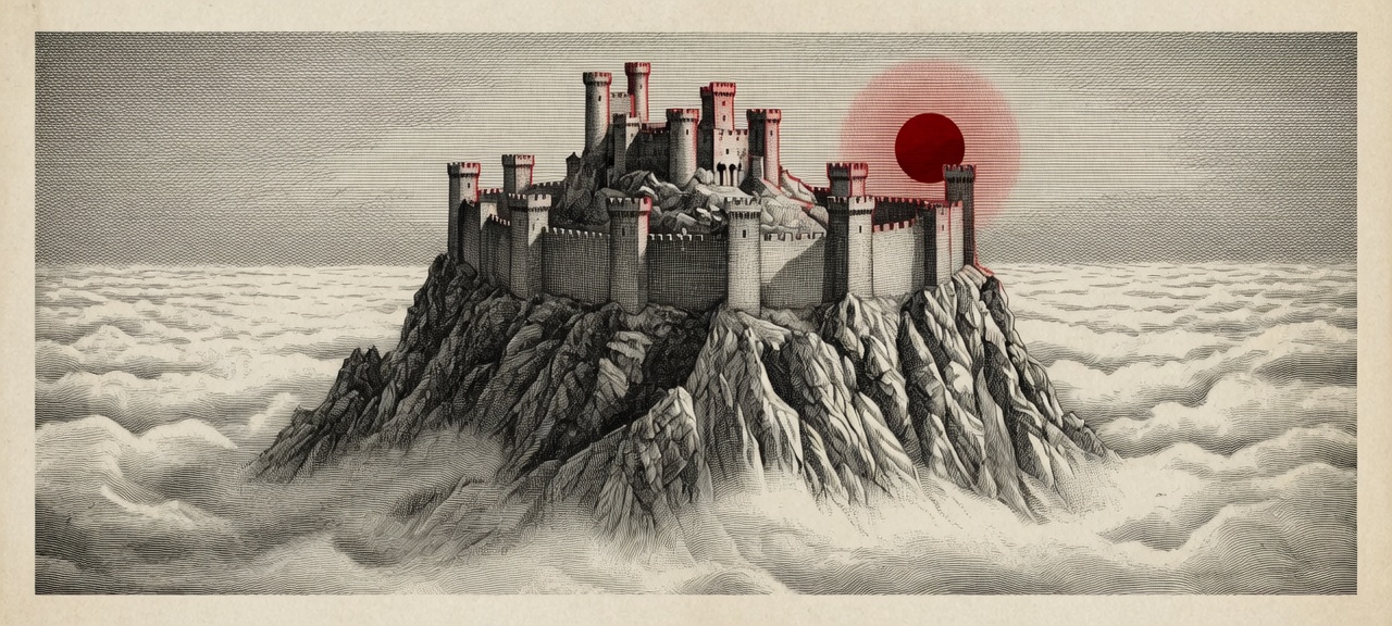 网络安全平台护城河与估值高位的张力——版画风格编辑插画